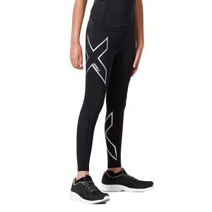 2XU Girls Kids Youth Compression Activewear Tights Pants in Black/Silver